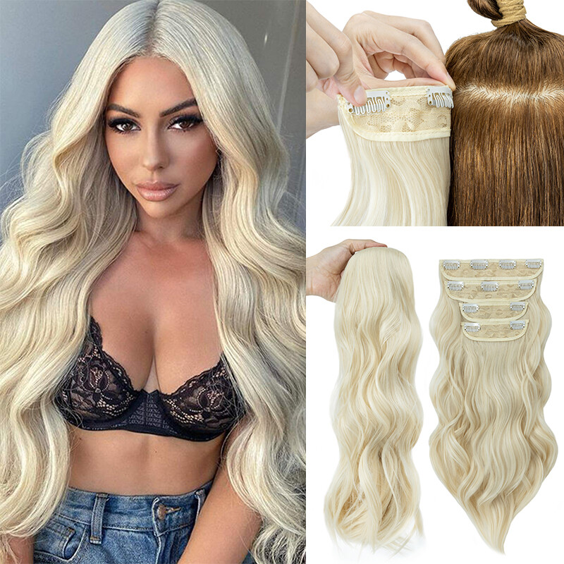 100% 4PCS Full Head Clip in Long Wavy Hair Extensions Thick Hair Piece as human