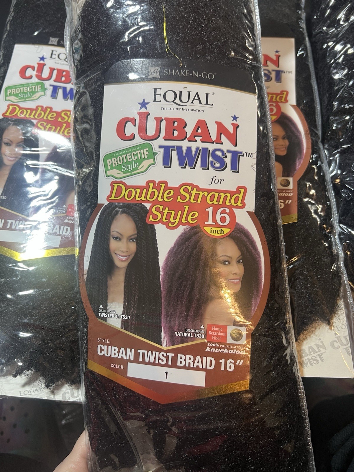 Shake-N-Go Equal Cuban Twist Braid Double Strand Style 16″ Jet Black 1 3pk