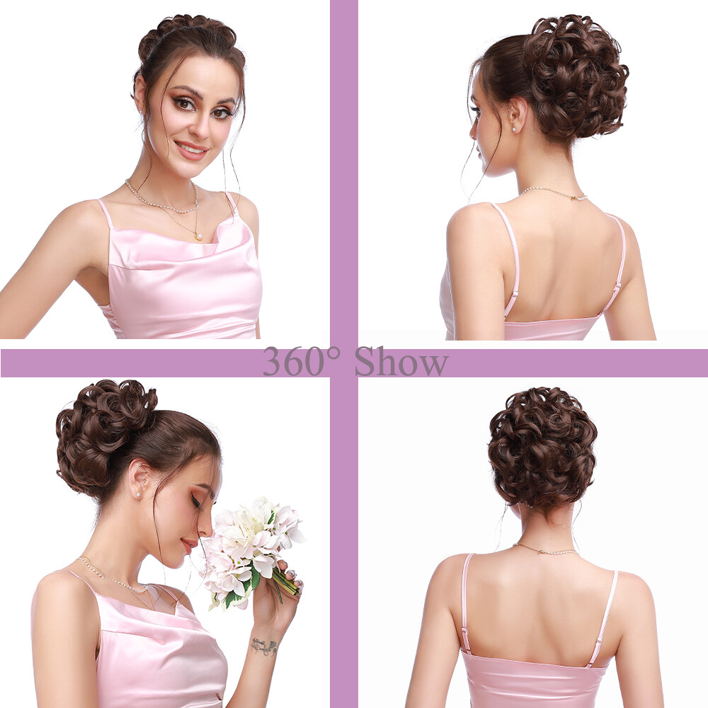 Hair Bun Curly Wavy Scrunchie Updo Extensions Chignon Comb Clip in Hair Ponytail