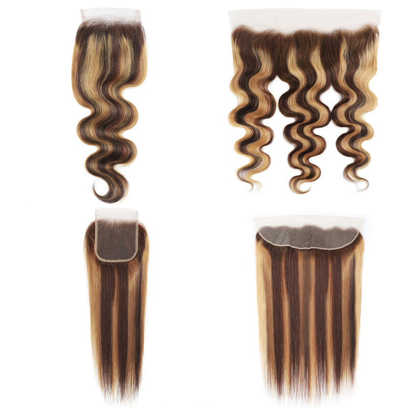 P4/27 Piano Color 4X4 Closure 13X4 Lace Frontal Curly 100% Human Hair Straight