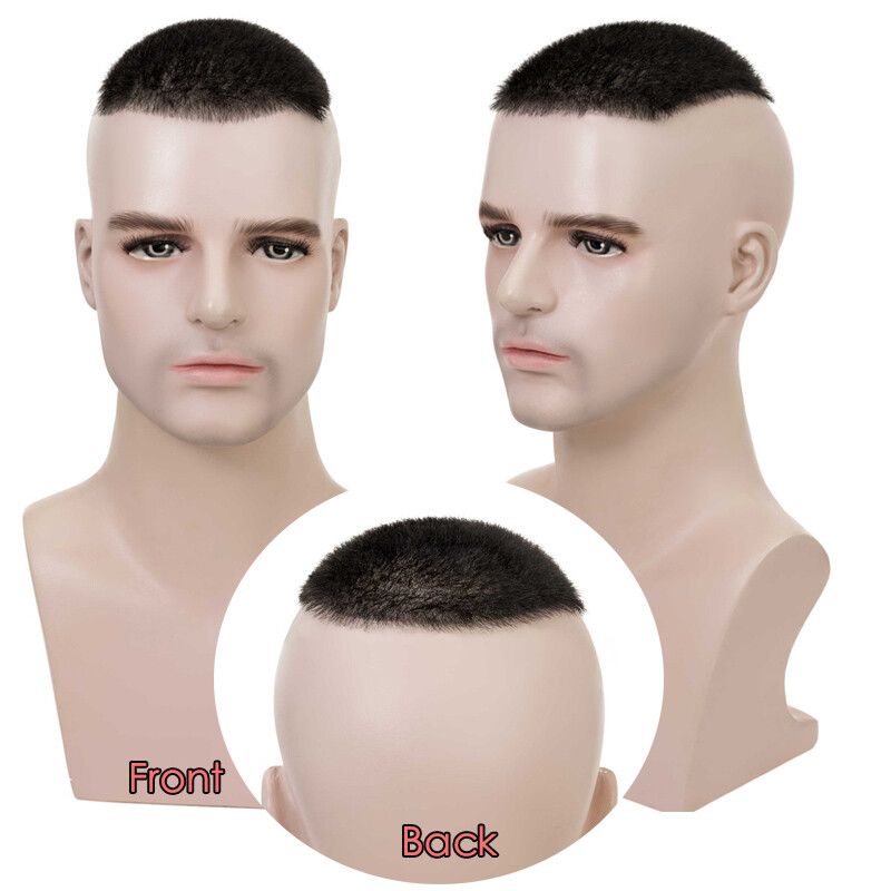 Men’s Short Buzz Cut Hair PU Skin Base Toupee Human Hair Hairpieces Wig 13x18cm