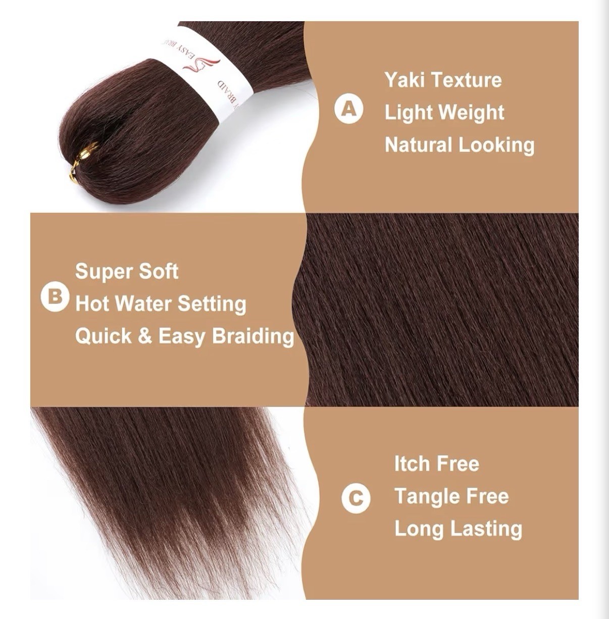Chocolate Brown Braiding Hair Pre Stretched 18 Inch 3 Packs 33#