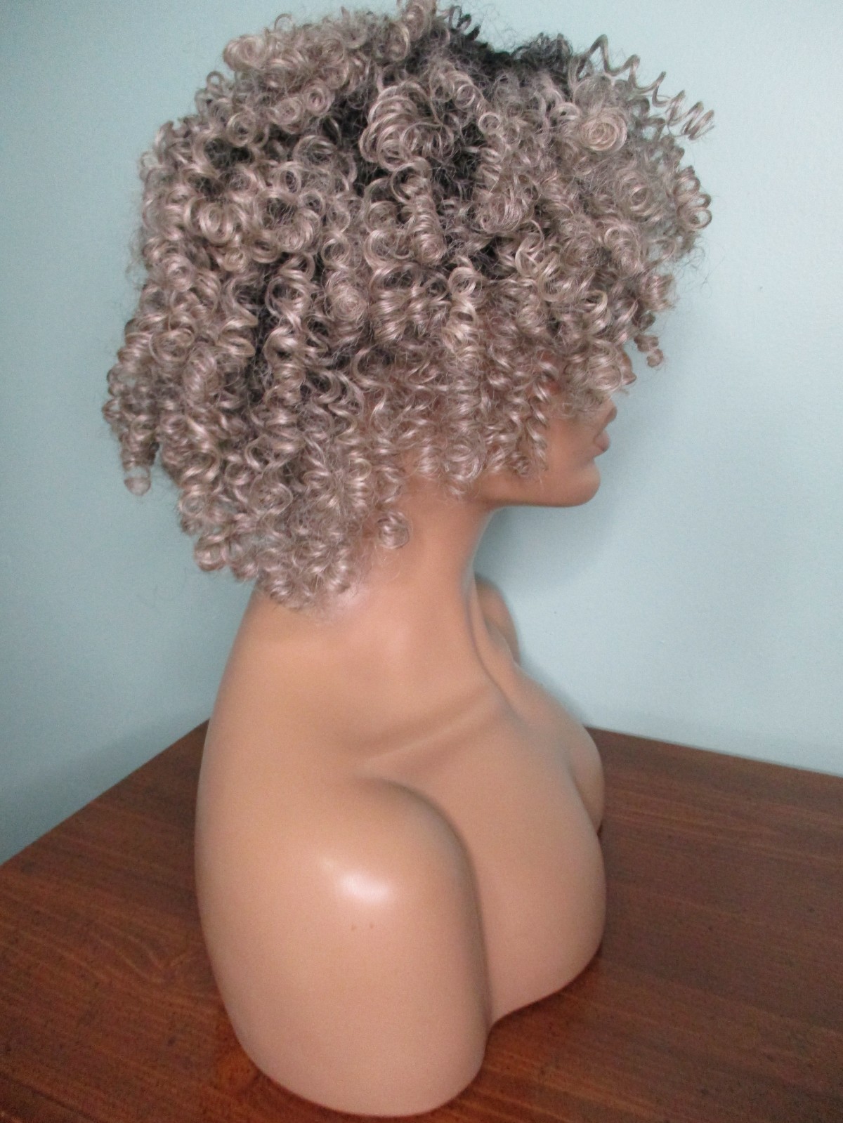 4″ – 10″ gray with black roots KINKY spiral curl HEADBAND WIG by BOBBI BOSS