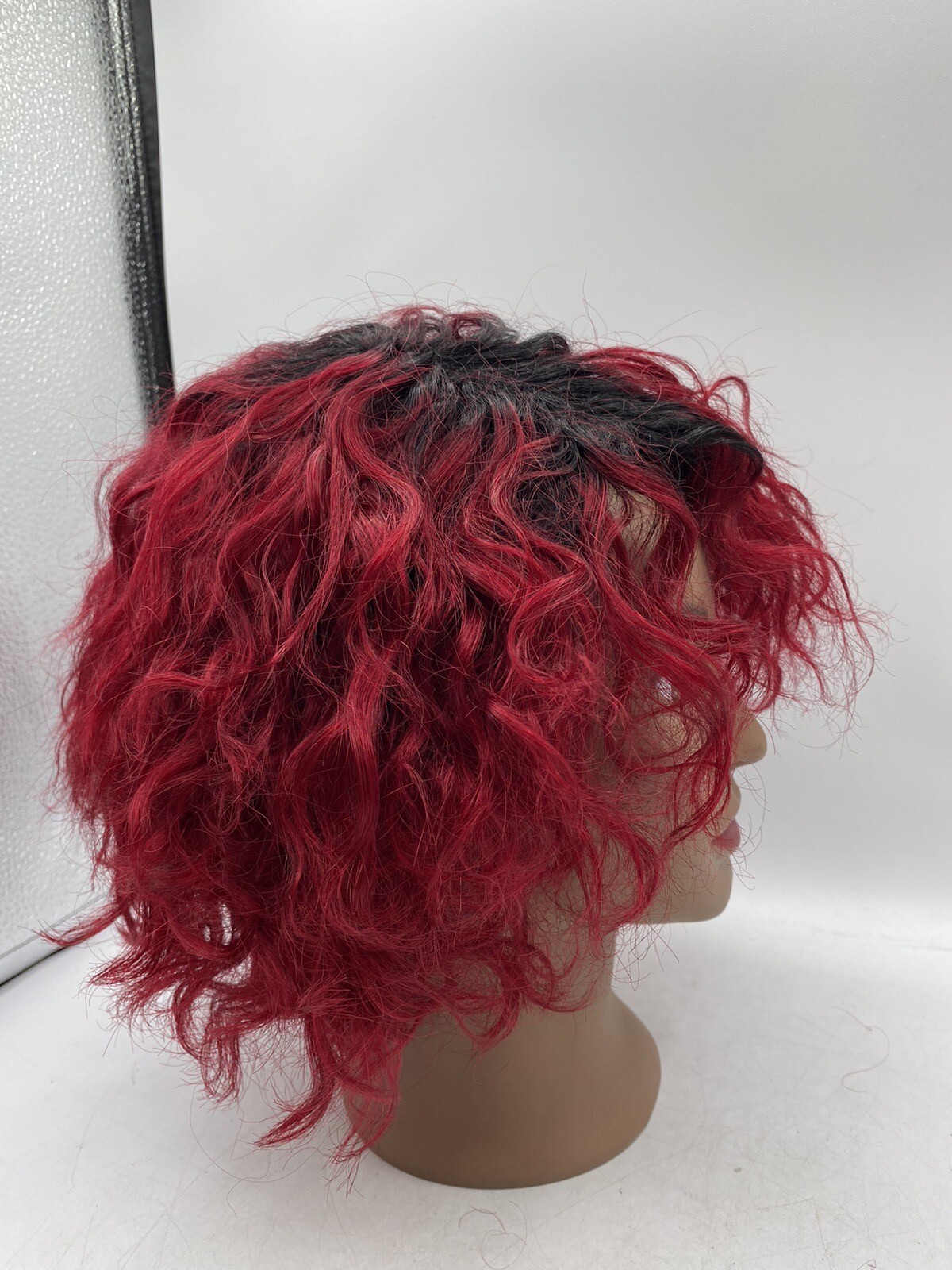 Quantum Love Human Hair Short Side Part Curly Wig Ombre Black/Burgundy Red