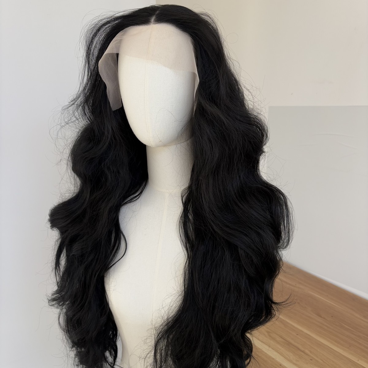 Women Long Wavy Synthetic Hair Heat Resistant Off black Lace Frontal Wig