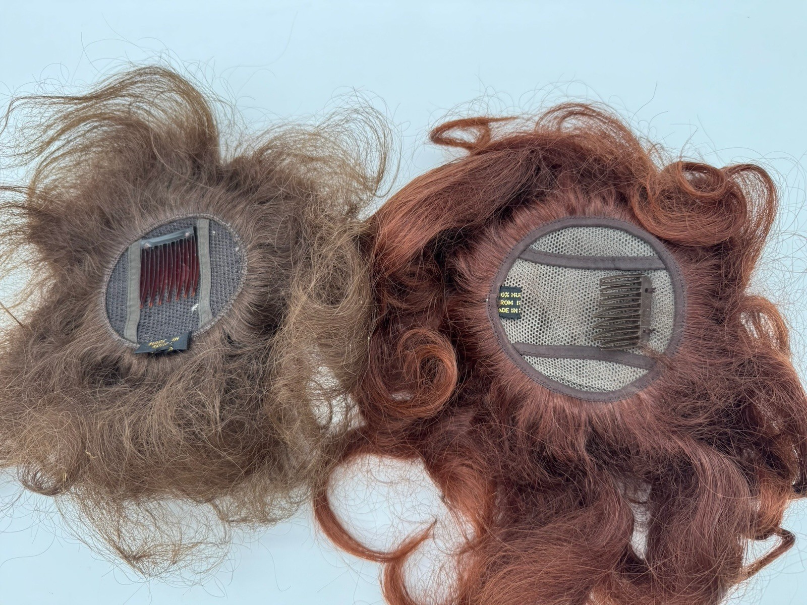 LOT (2) Vintage 100% Human Hair Hair Piece Wiglets Brown & Red Made in Korea