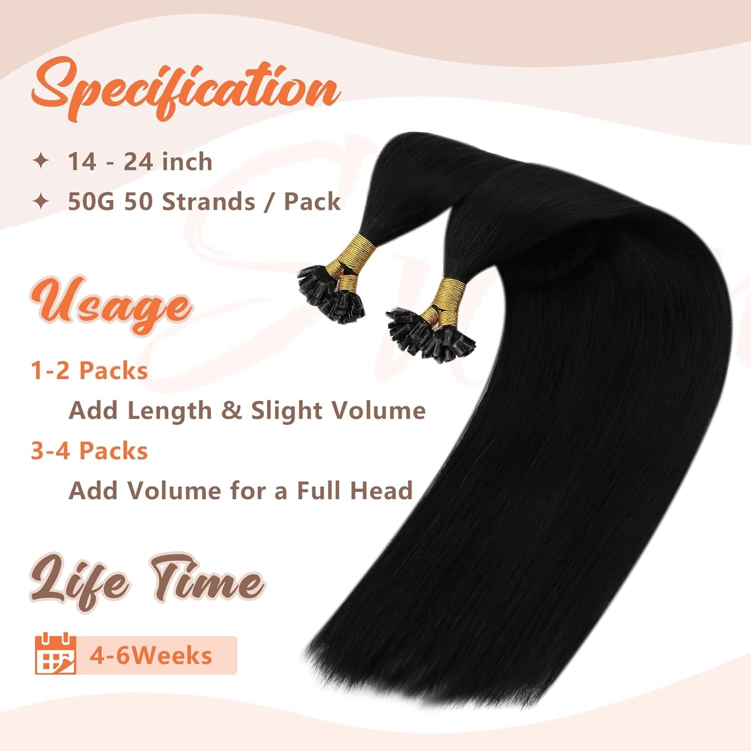 Sunny Hair U-TIP 24in #1 Jet Black Hair Extensions – UT_1_24_50G3