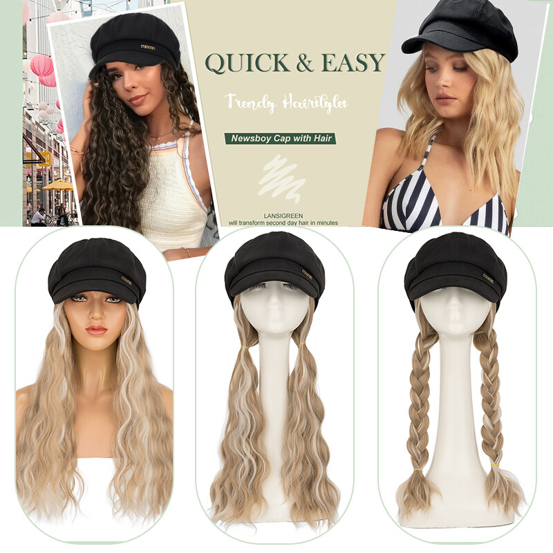 Cap With Hair Extensions Long Baseball Hat Curly/Wavy Hairpiece Natural as Human