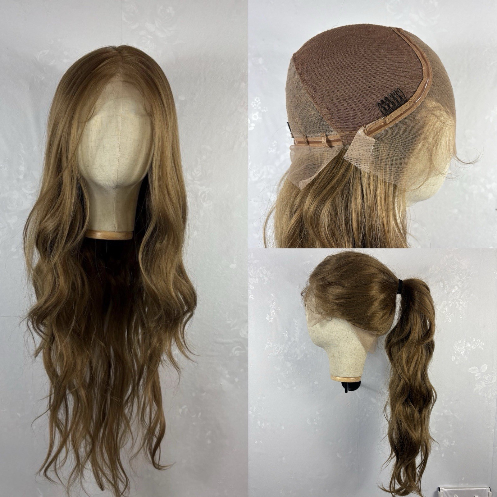 Full Lace Daily Wear Wig – Long Wavy Honey Brown, Human Hair Blend, Free Parting