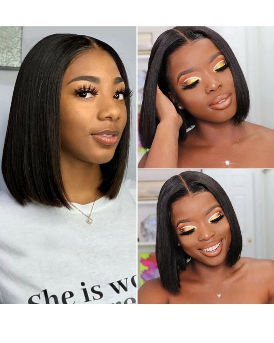 4X4X1 T Part Lace closure Bob 14 Inch Straight Bob Human Hair Wig