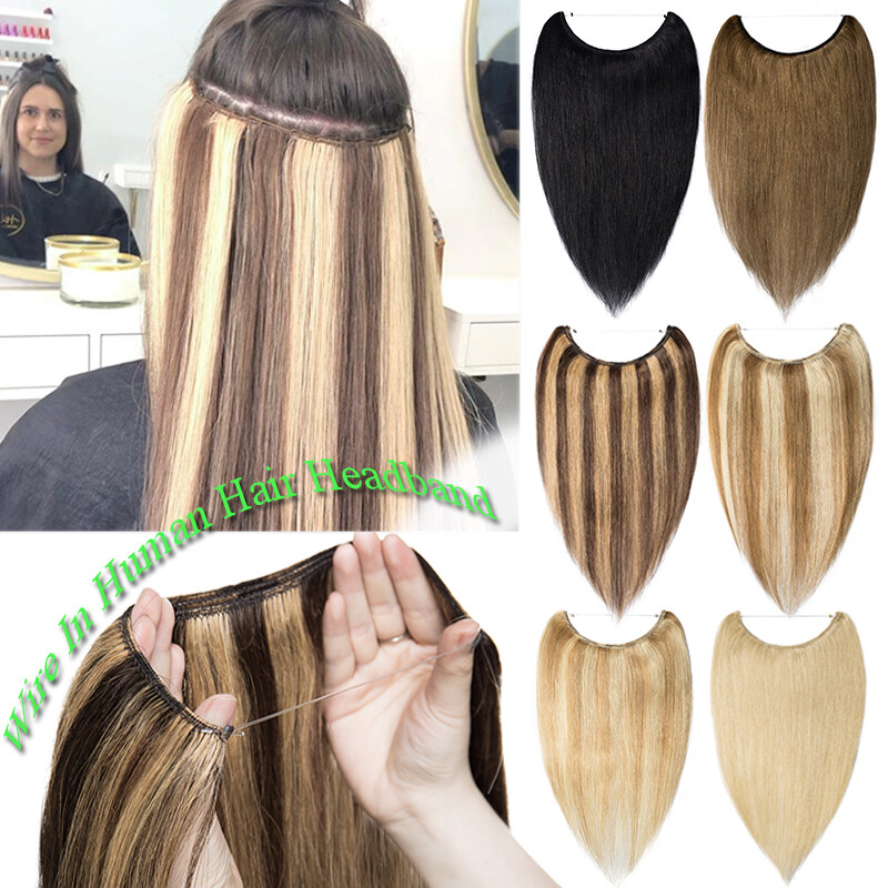 12″-24″ 100% Remy Human Hair Extensions Wire In Hidden Headband Thick One Pieces