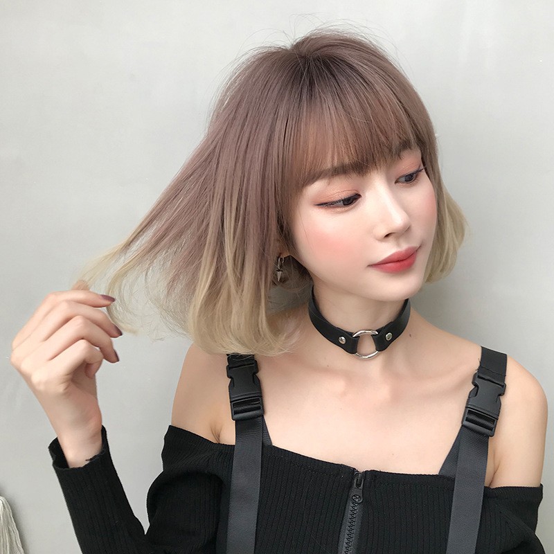 Ombre Golden Short Bob Wig with Inward Curls Full Machine Made Wig for Women