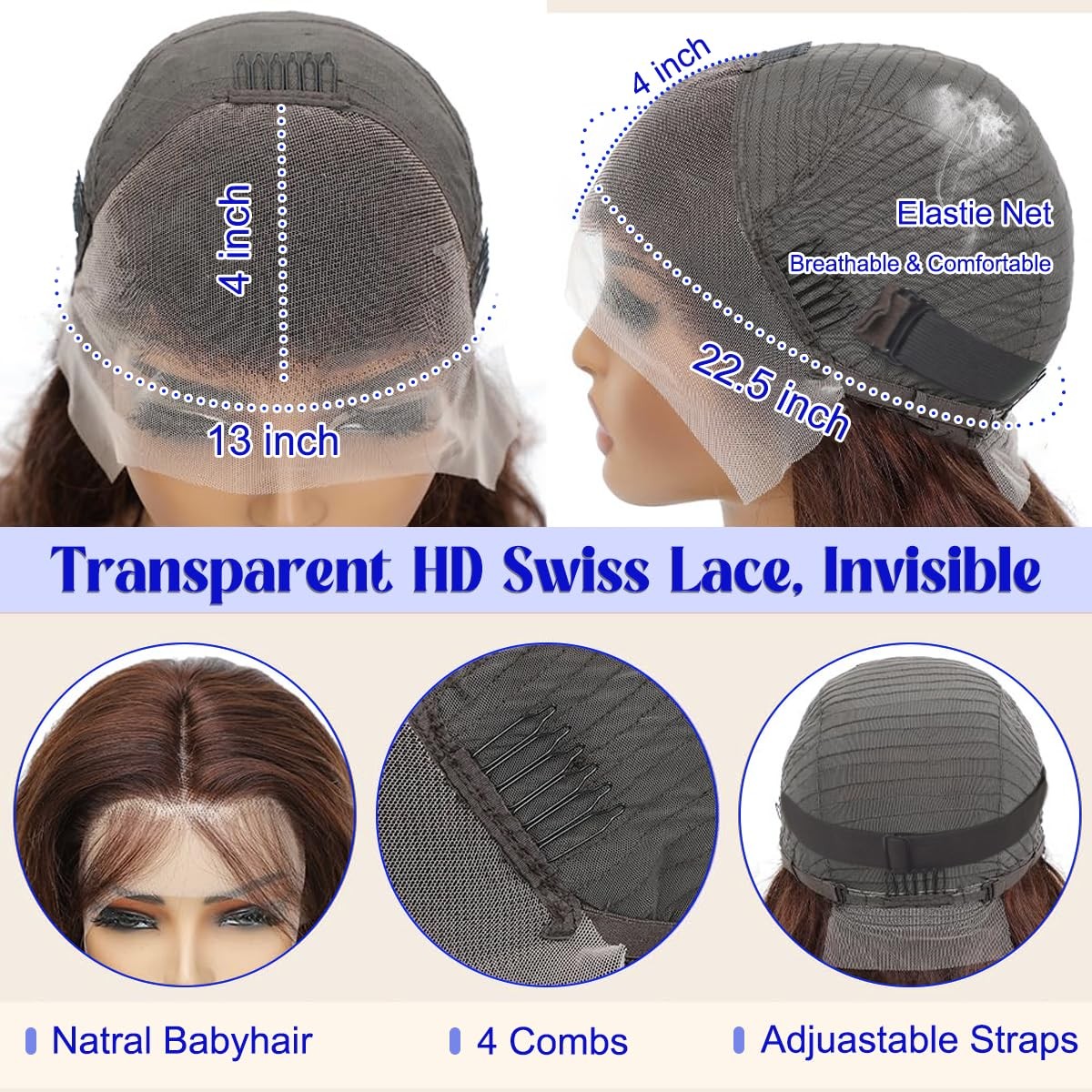Lukymart Chocolate Brown Lace Front Wigs Human Hair Pre Plucked 13X4 Hd Body