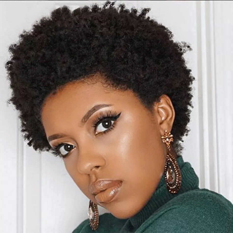 100% Real Brazilian Remy Human Hair Short Afro Kinky Curly for Black Women Wigs