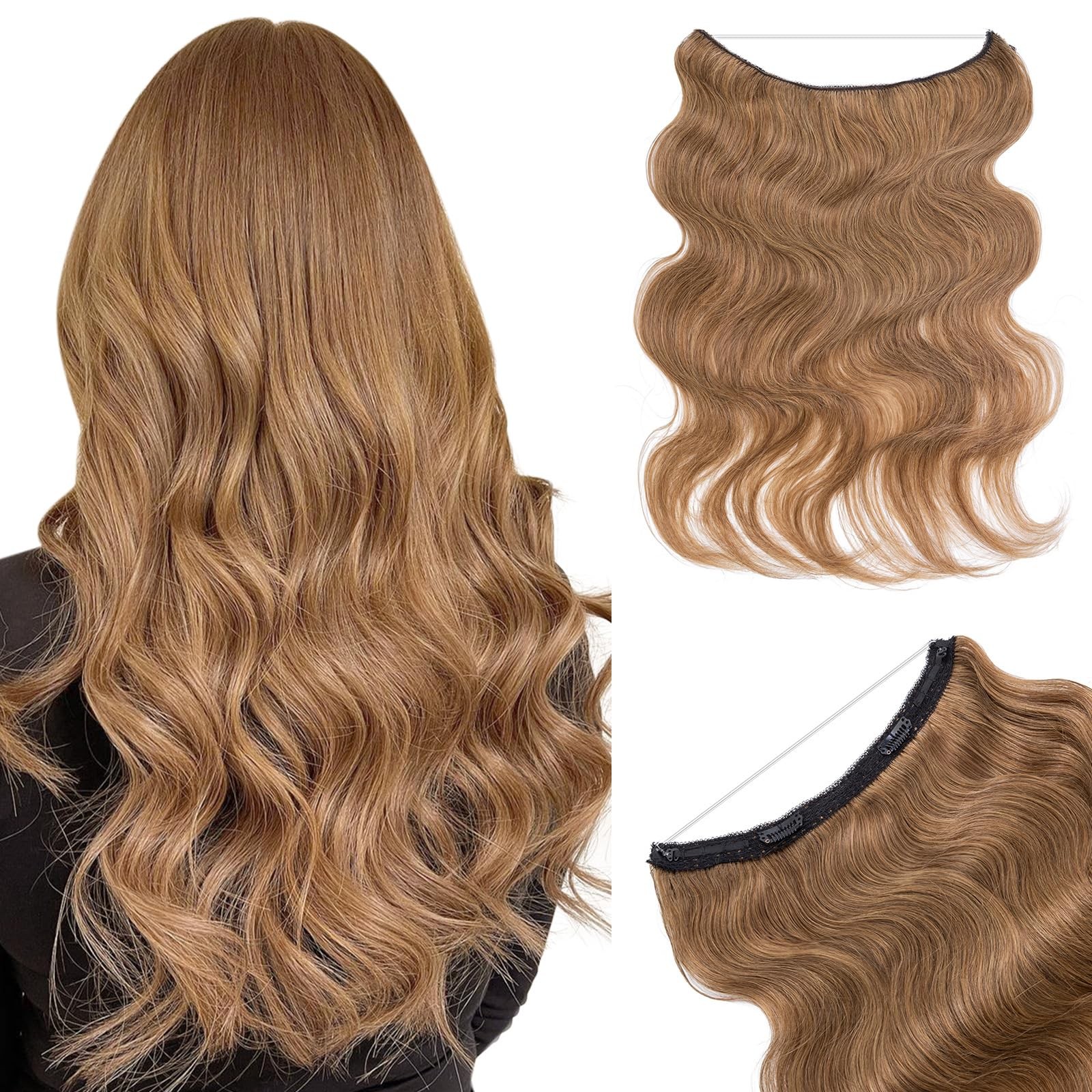 Benehair Halo – 100 Real Human Brown Wavy/Curly Wire Extension Light