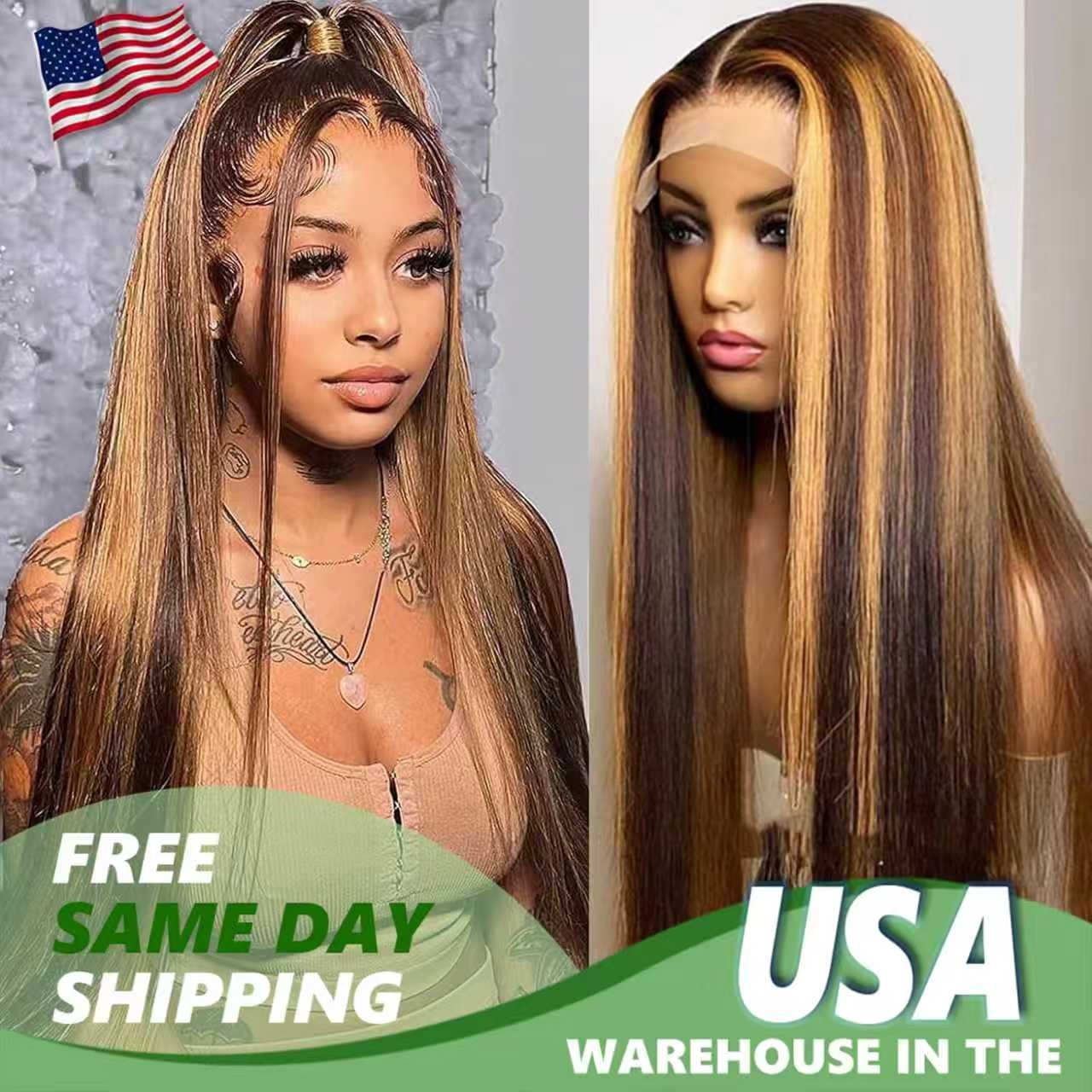 4/27 Honey Blonde 200% Density 13×4 Straight Transparent Lace Wigs Human Hair
