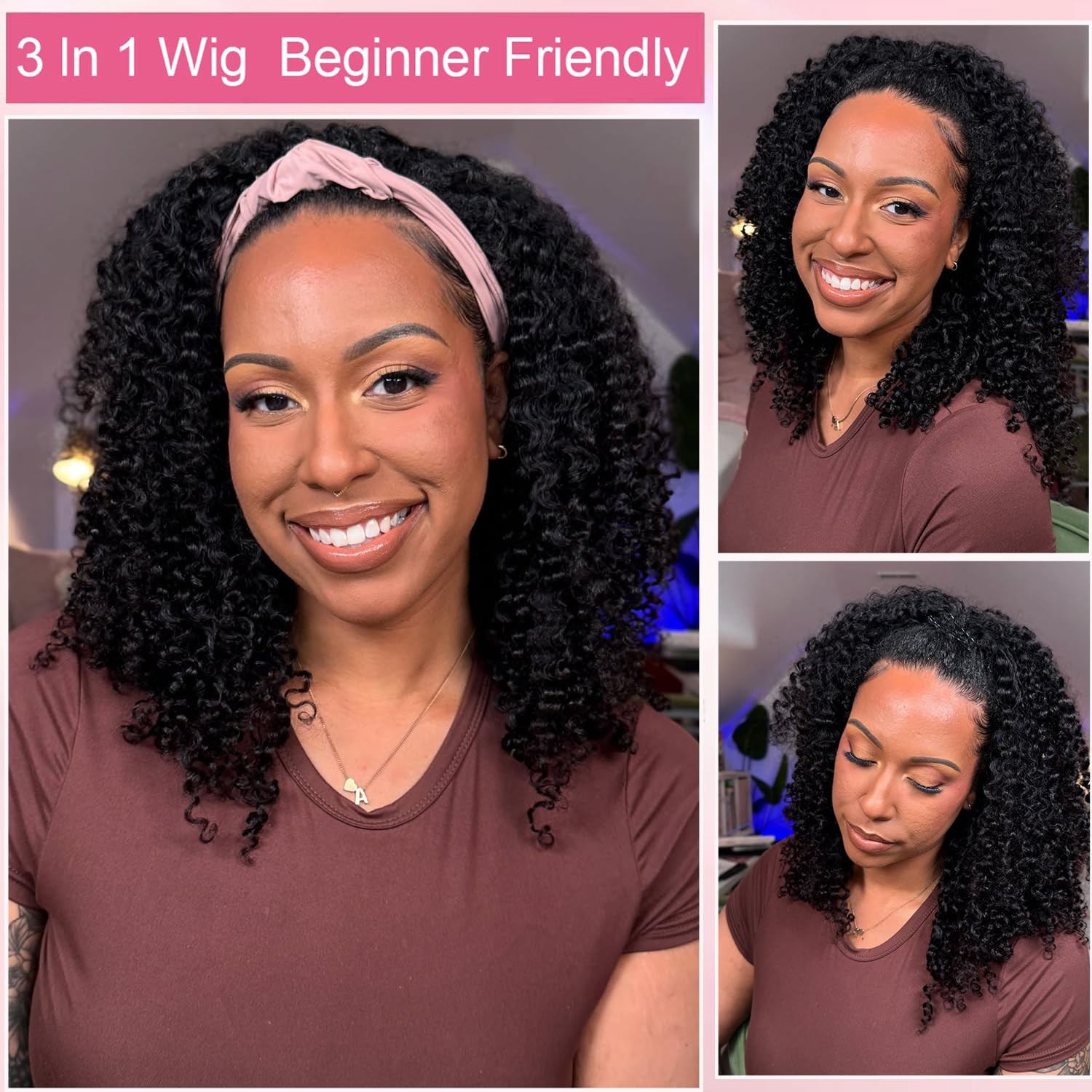 Hwowig Curly Half Wig Human Hair Wear And Go Glueless Wigs Human Hair 200