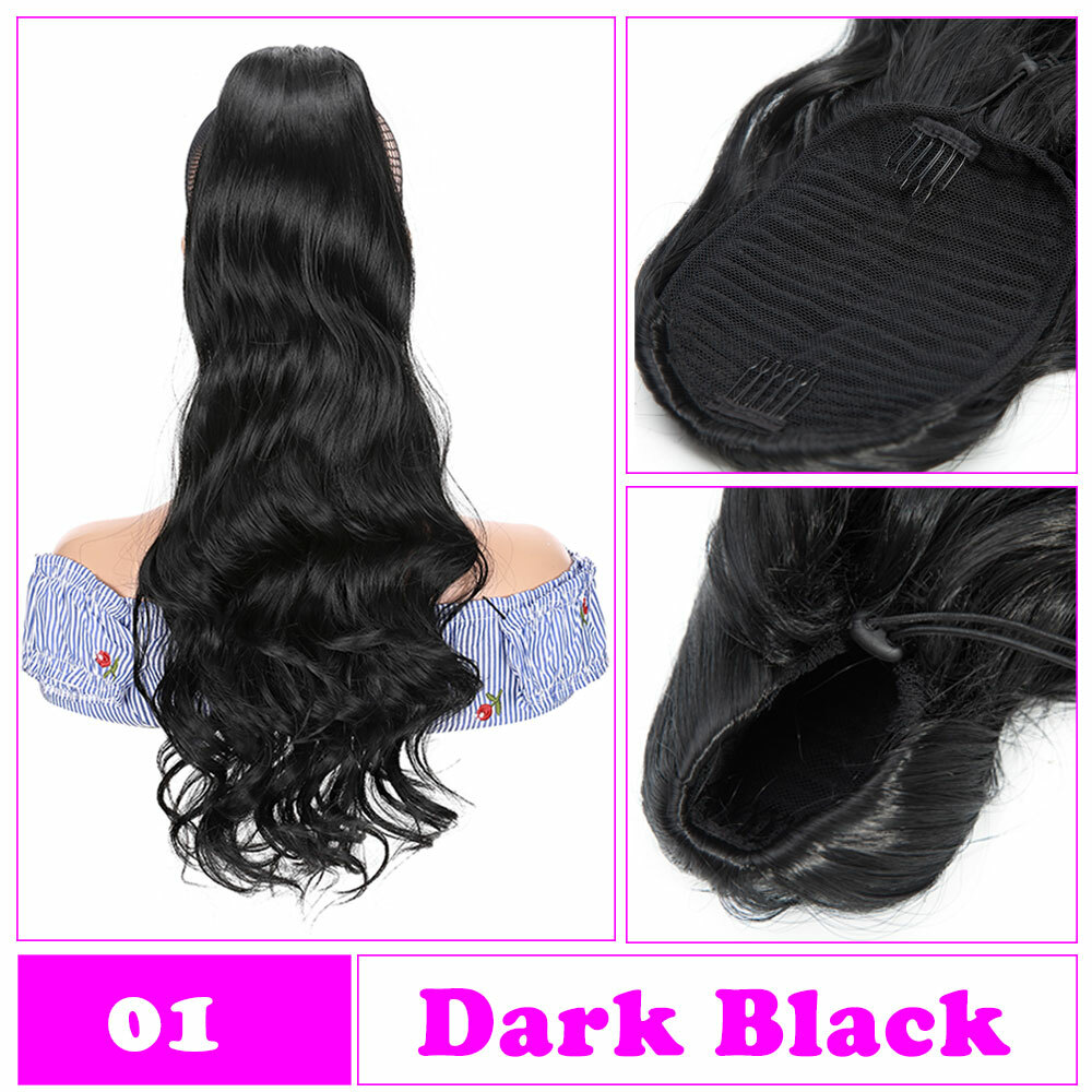 Drawstring 24″ Long Ponytail Wavy Pony Tail Hair Extensions Clip In Extension US