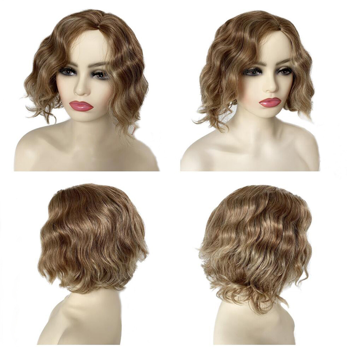 10 Inch Women Short Blonde Curly Wavy Bob Wig Bangs Fluffy Cosplay Party Real US