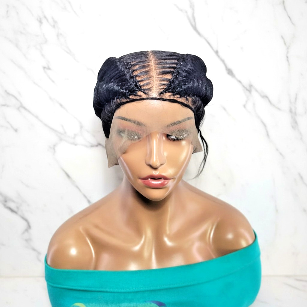 Braided Wig: Double Dutch Braids Braided Bun. Full Lace Cap, Baby Hair