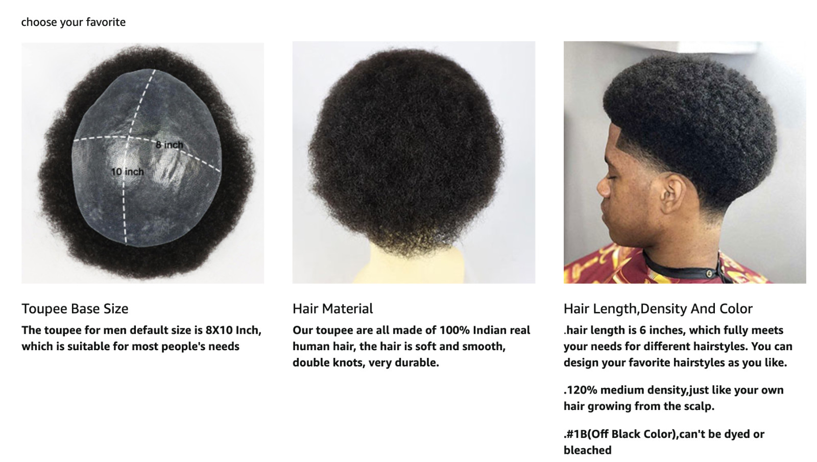 Afro Toupee for Men Thin Skin Human Hair Replacement System Male Toupee – #1