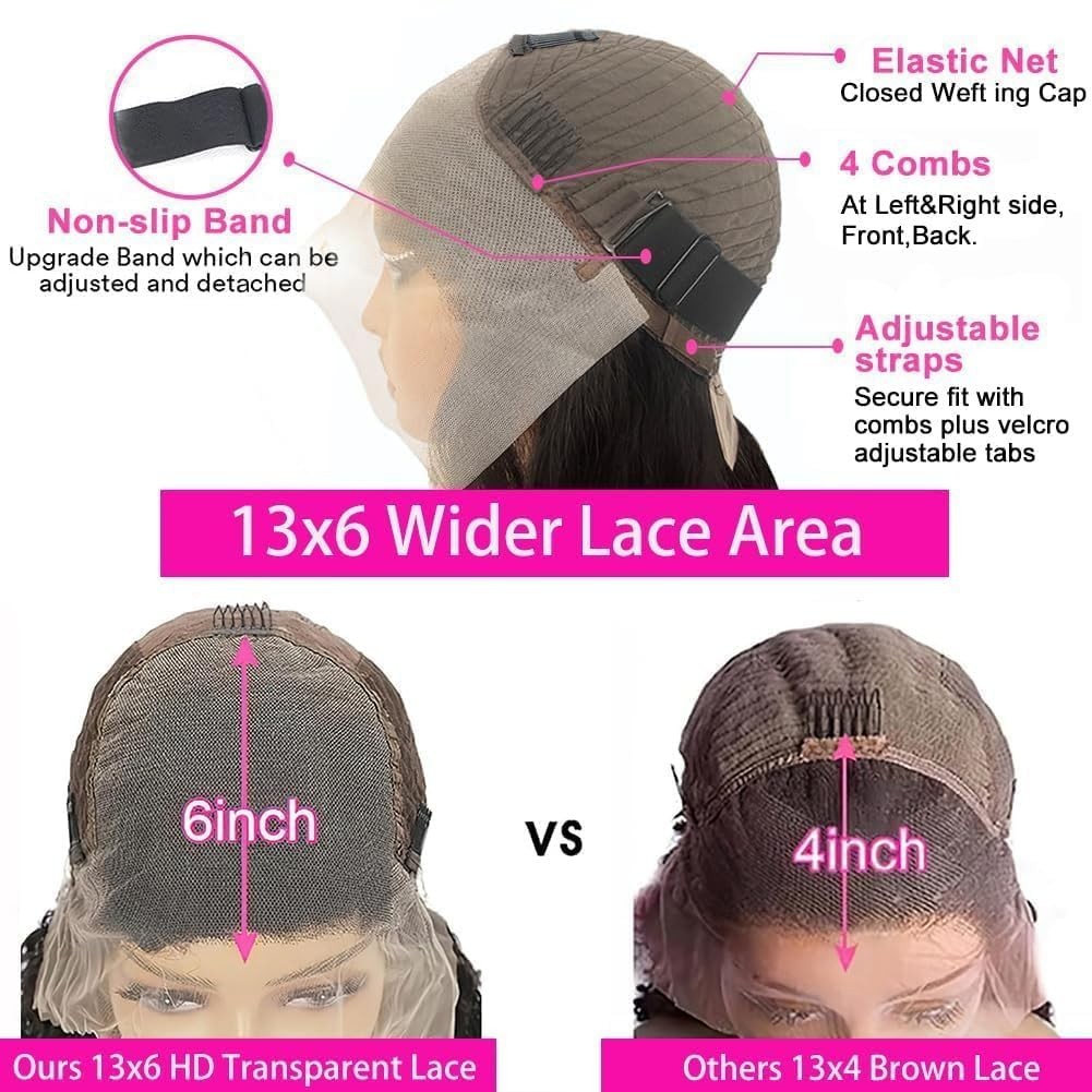 26 Inch 200 Density Deep Wave Lace Front Wig – HD Transparent, Pre-Plucked, Glue