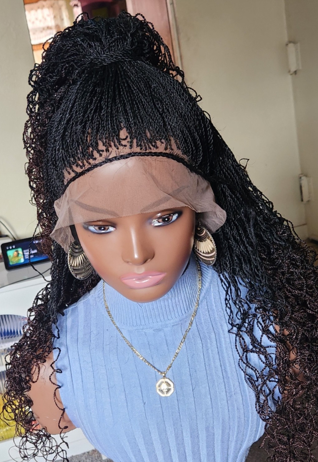 Handmade braided long Senegalese twist curly wig 1B/Dark Brown