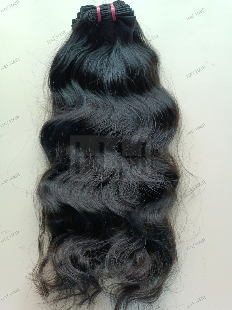 14 inch Raw Indian Wavy Human hair extensions Machine weft, Raw Unprocessed bund