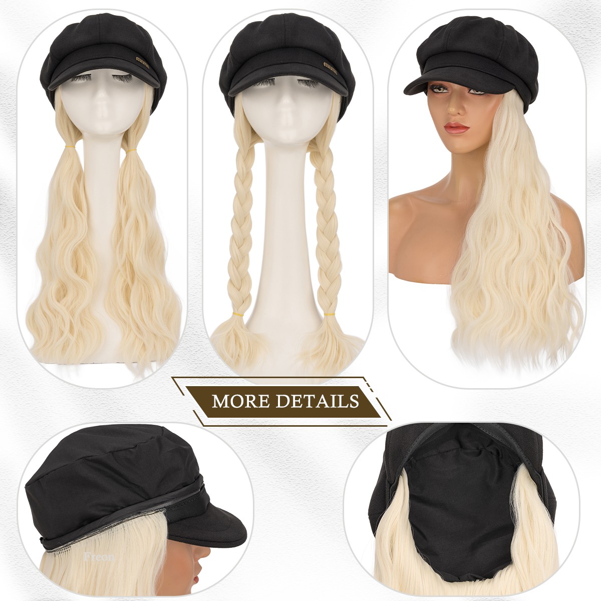 Beanie Hat Wig with 8/11/16/18″ Synthetic Straight&Curly Wavy Hair Knitted Cap