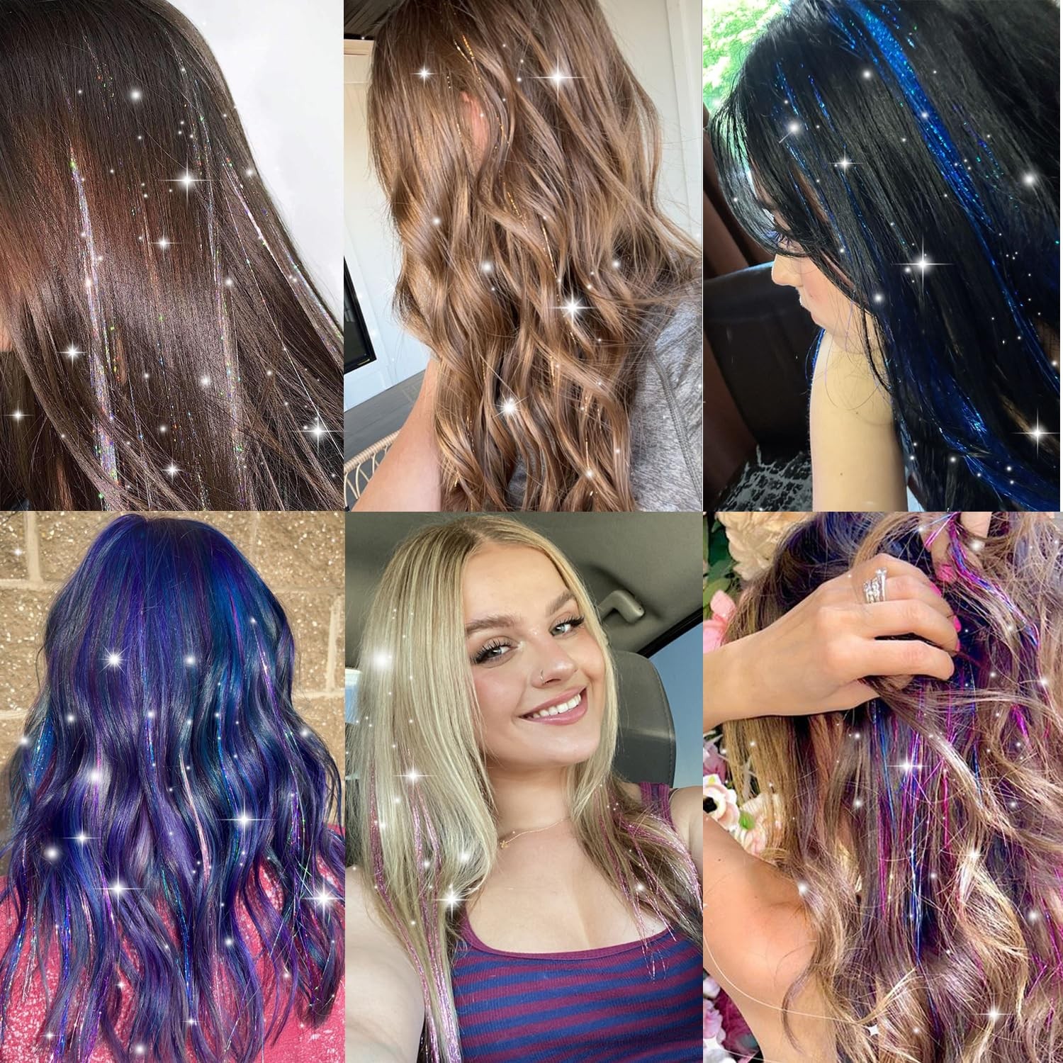 Obinying Hair Tinsel Pack of 18 Pcs Hair Tinsel Clip in 20.5 Inch Glitter Tin…