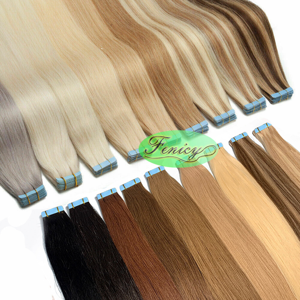 Tape in Real Human Hair Extensions Skin Weft Remy Hair Highlight Ombre 16-26inch