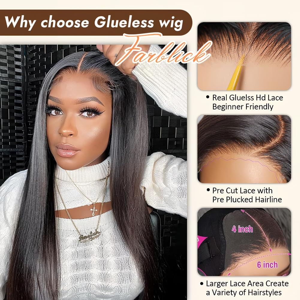 Wear and Go Glueless Wigs Human Hair Pre Plucked Pre Cut 6×4 Straight Lace Fr…
