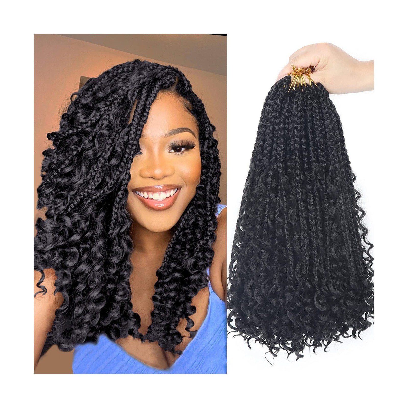 Goddess Bohemian Box Braids Crochet Hair – 14 Inch Curly Ends, 8 Pa… Fast Ship