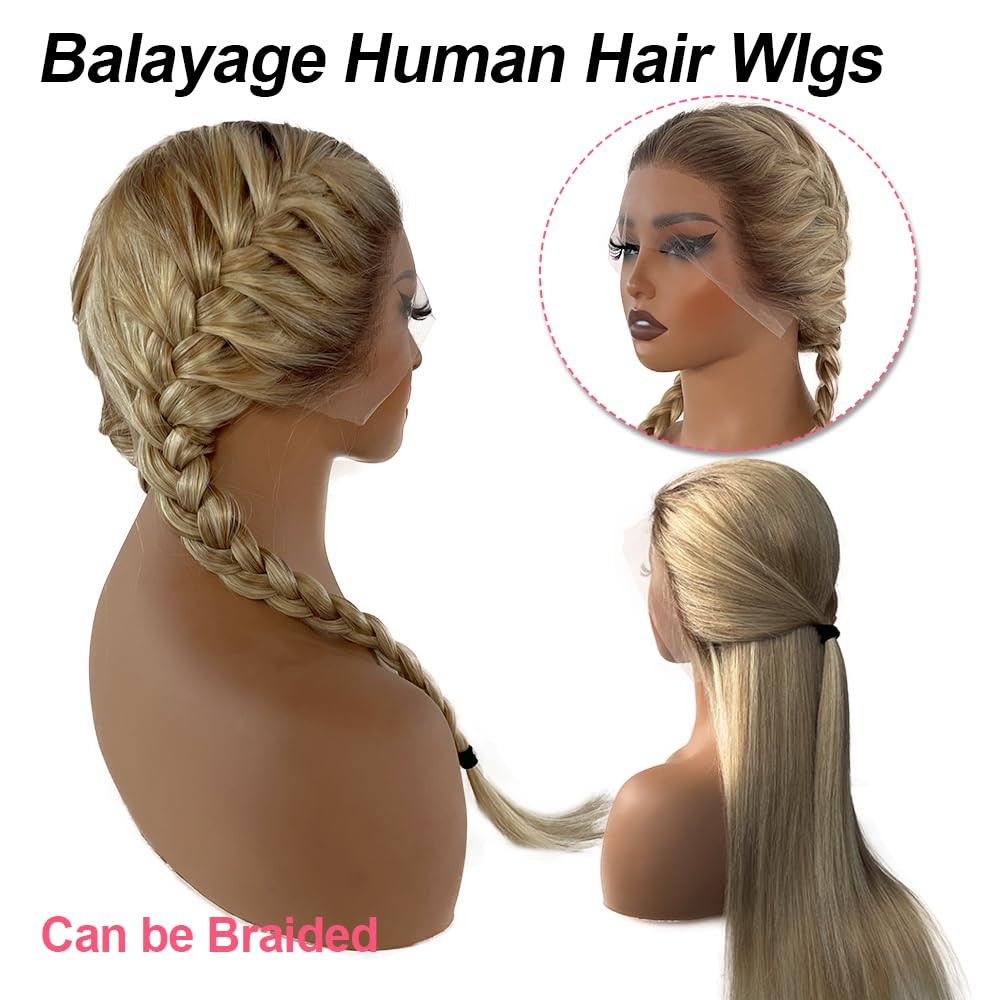 Highlight 13×6 HD Lace Front Human Hair 20 Inch Balayage Ash Brown to Beige B…