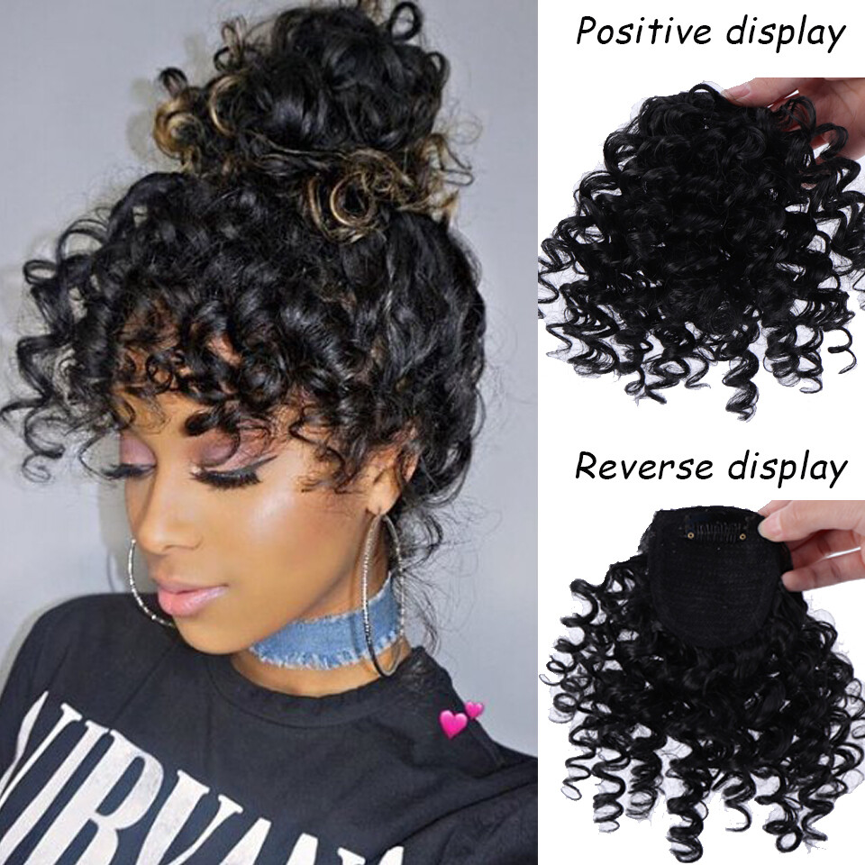 Clips on Jerry Curly Hair Bangs Clip in 100% Human Hair Front Bangs For Women