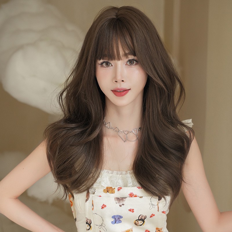 Japanese Korean Style Long Curly Wig Heat Resistant Synthetic Full Head