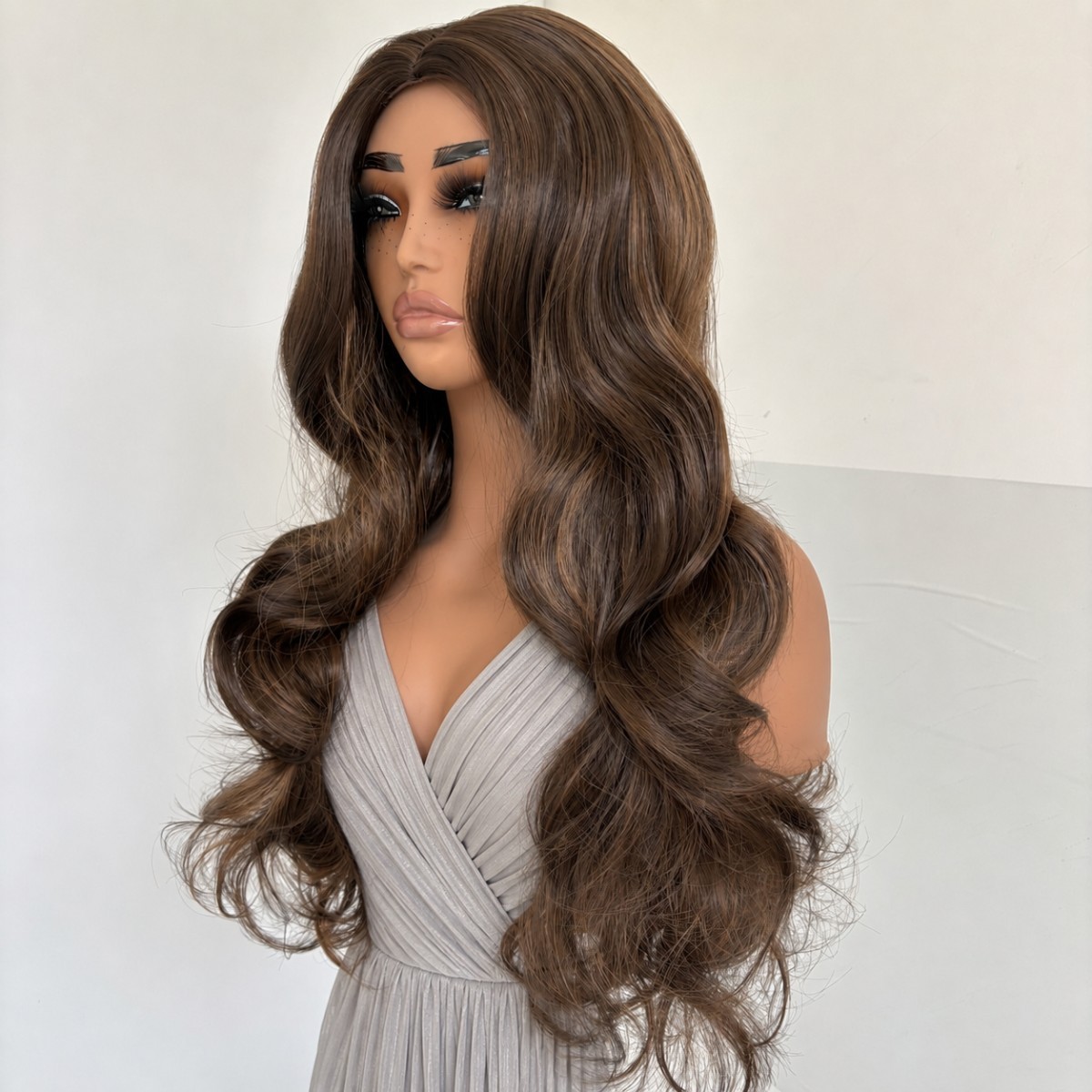 Heat Resistant Hair Cosplay Party Wig Mixed Brown Halloween Long Wavy Natural