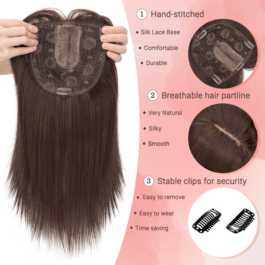 Free Part Women Topper Real As Human Hair Toupee Clip in Straight Wavy Hairpiece