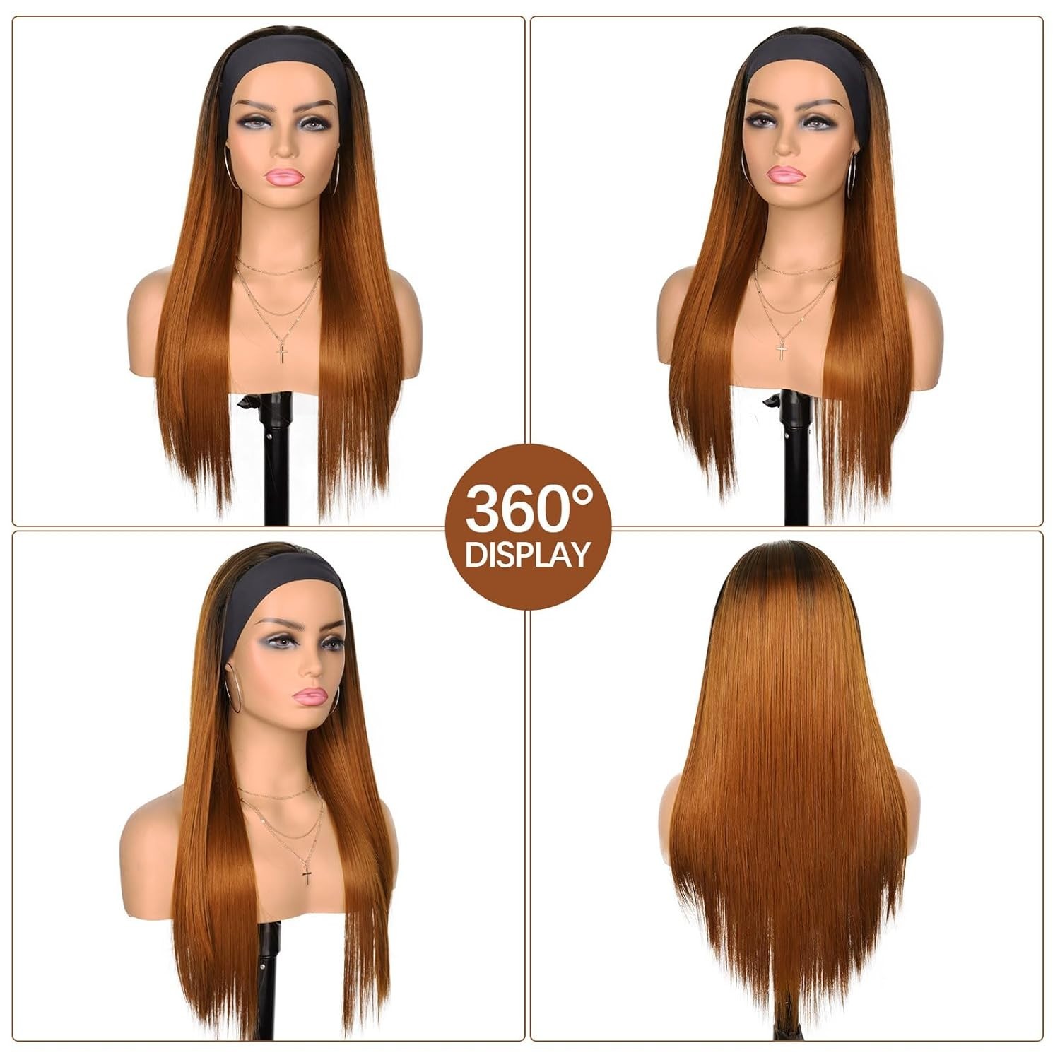 Headband Wig Synthetic Straight Brown 4/30 Long Natural Look Daily Wear