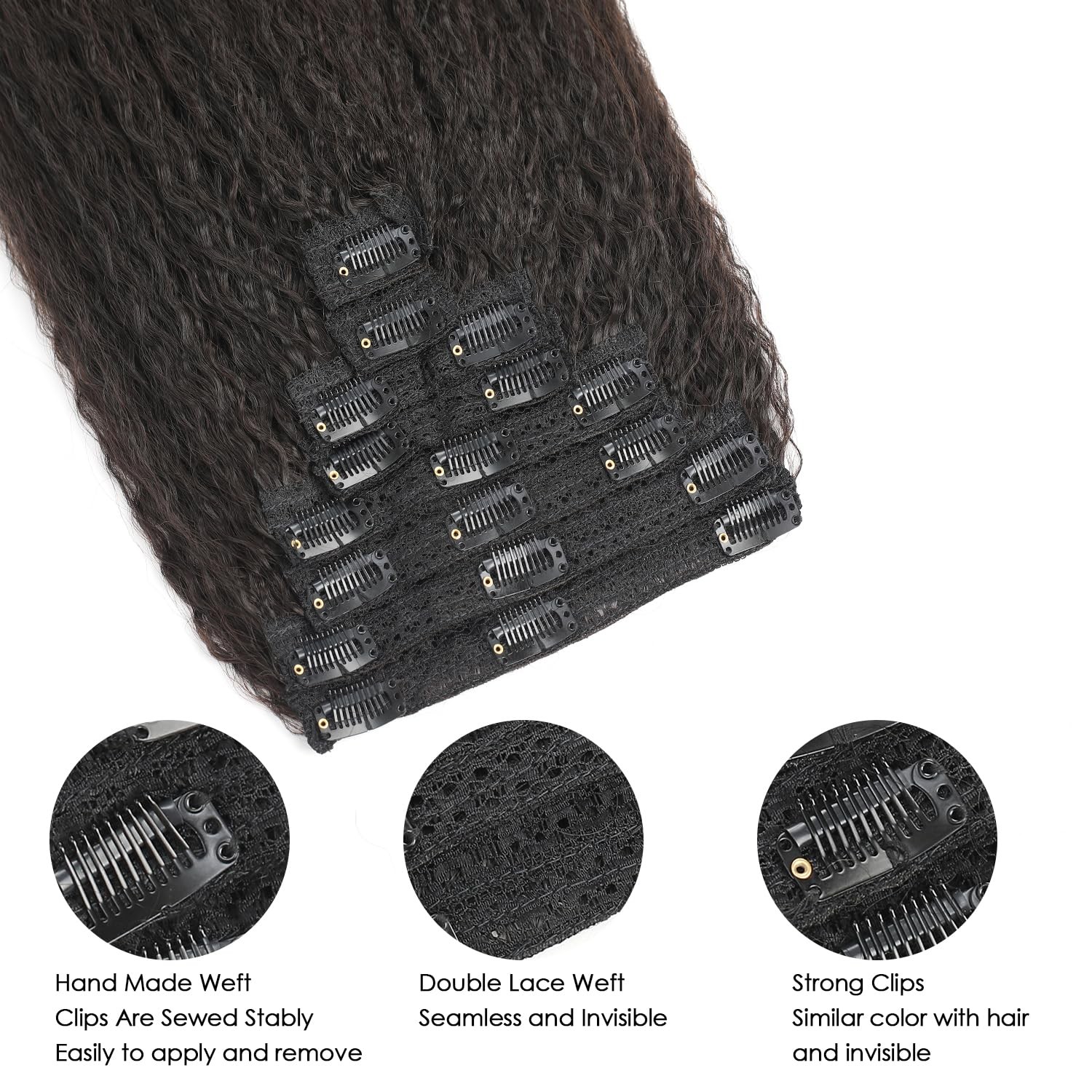 OLQZJZJ Kinky Straight Clip In Hair Extensions 24 Inch 200G 8pcs Dark Brown
