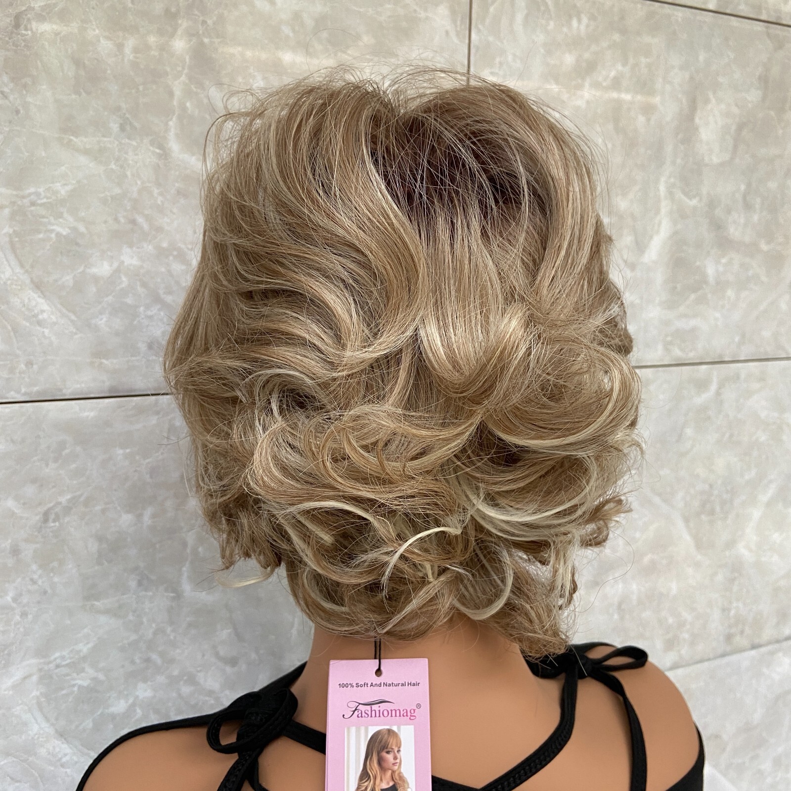 Short Fluffy Wavy Brown Brown Mix Human Hair Blend Heat Ok Wigs Women Soft Daily
