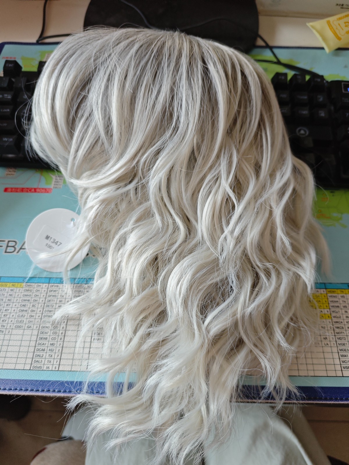 Ombre Silver Gray Bob Wig with Bangs for White Women Short Wavy Curly Charming W
