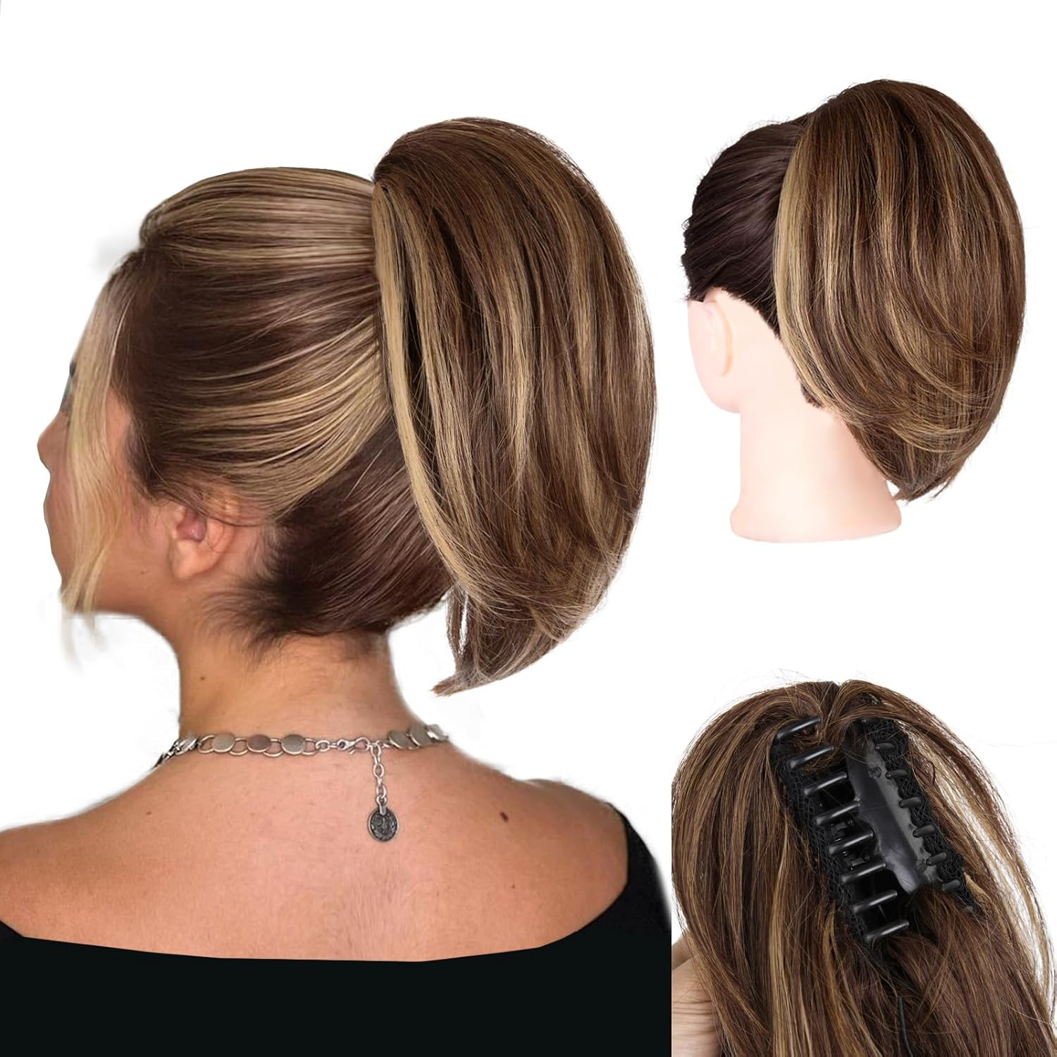 Clip on Ponytails for Women – 10 Inch Short Ponytail Extension, Straight Pony Ta