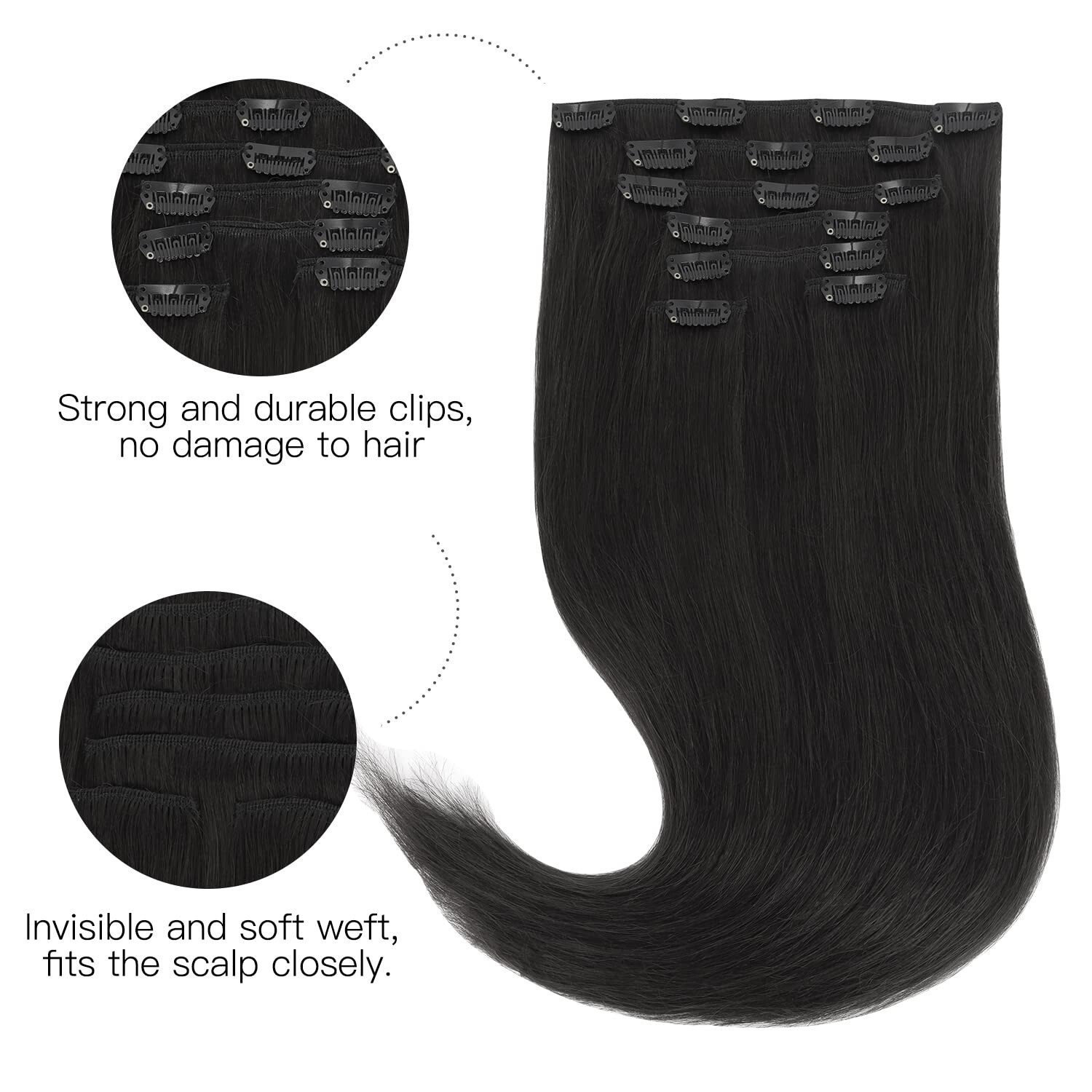 Clip-in Human Hair Extensions Double Wefts Full Head Thick Remy Russian Hair7pcs