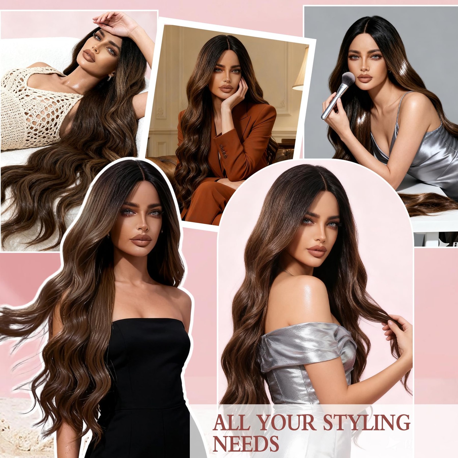 28″ Ombre Brown Lace Front Wig – Glueless HD Lace 13×6, Pre-Plucked Wavy Synt…