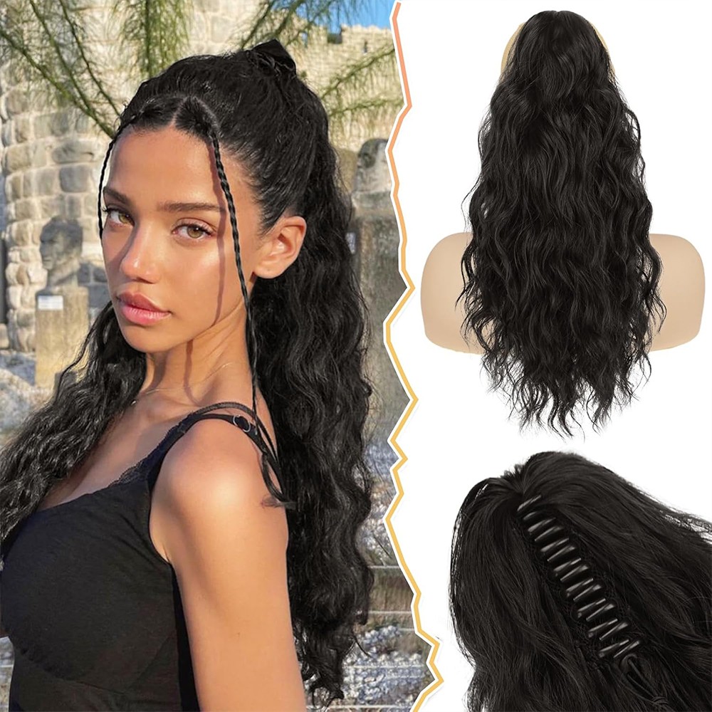 Natural Thick Wavy Claw On Clip Ponytail Real As Human Pony Tail Hair Extensions