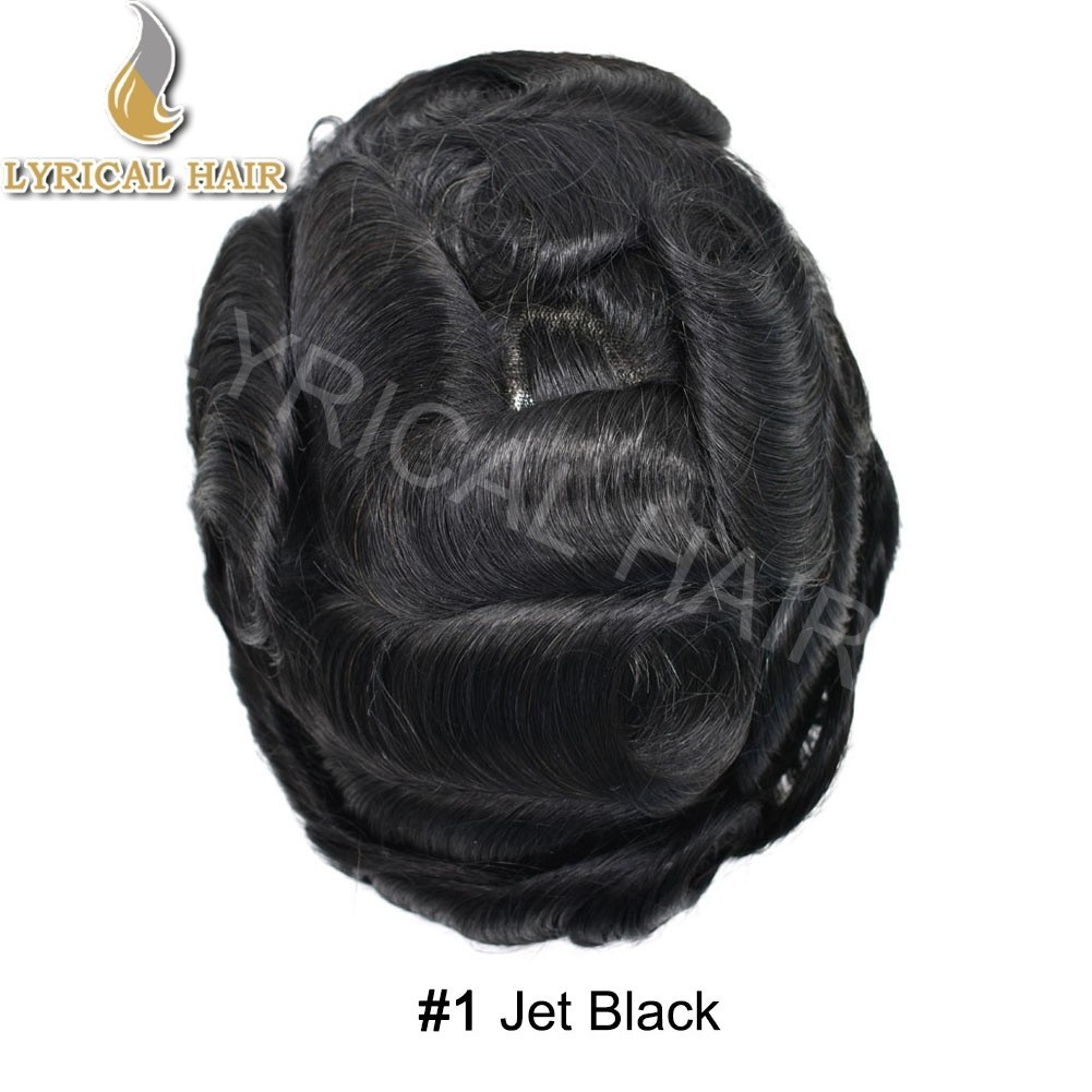 LyricalHair Men’s Toupee French Lace Front PU Skin Human Hair Replacement System