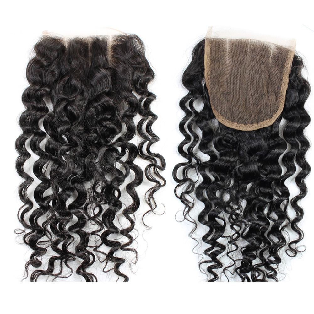 Jerry Curl 4×4 Lace Closure Premium Virgin Human Hair Free Part Natural Black