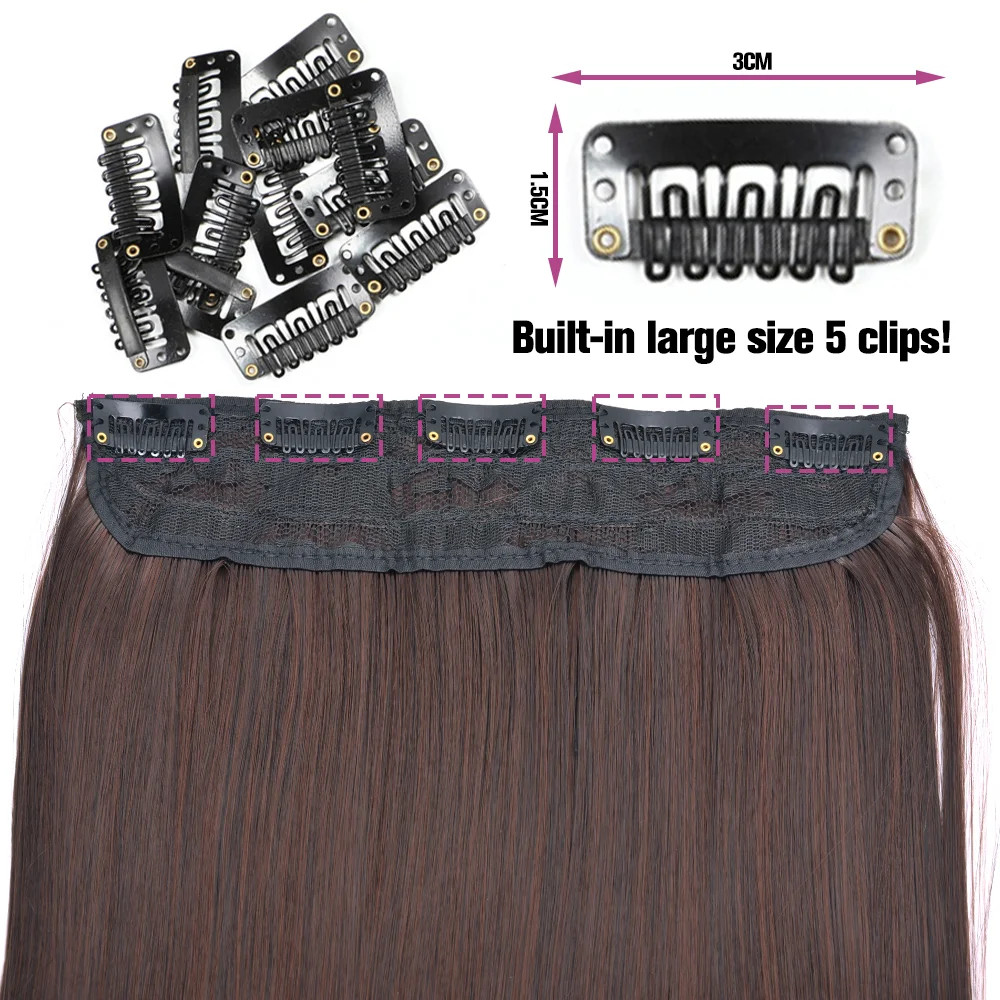 Long Straight 5 Clip In 22Inch Synthetic Hair Extensions Natural Fake Hairpiece
