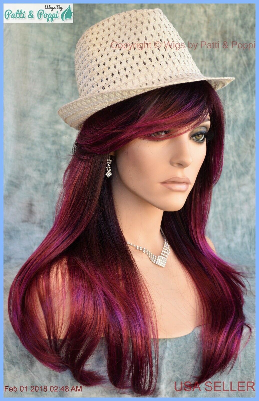 Angelica PM by Noriko Wigs (partial mono) PLUMBERRY JAM Long Sexy AUTHENTIC